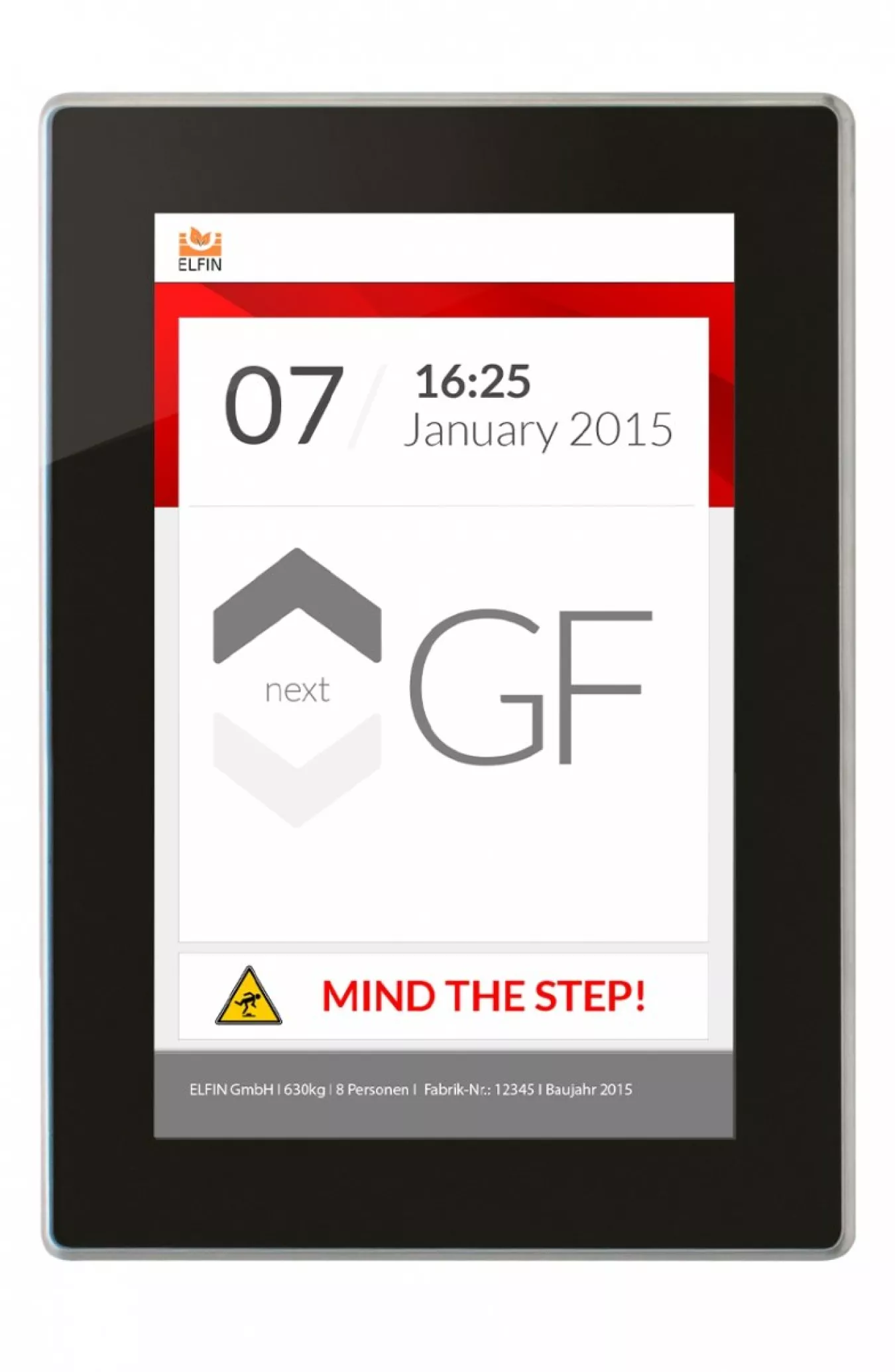 Fig. 4: Warning “mind the step!” on a lift cabin’s display.