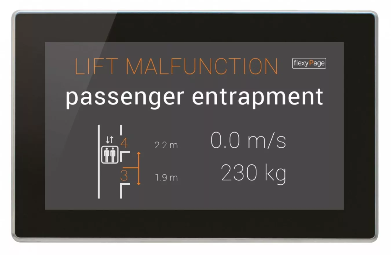 Fig. 5: Emergency note “lift malfunction with passenger entrapment” in a buildings entrance area.